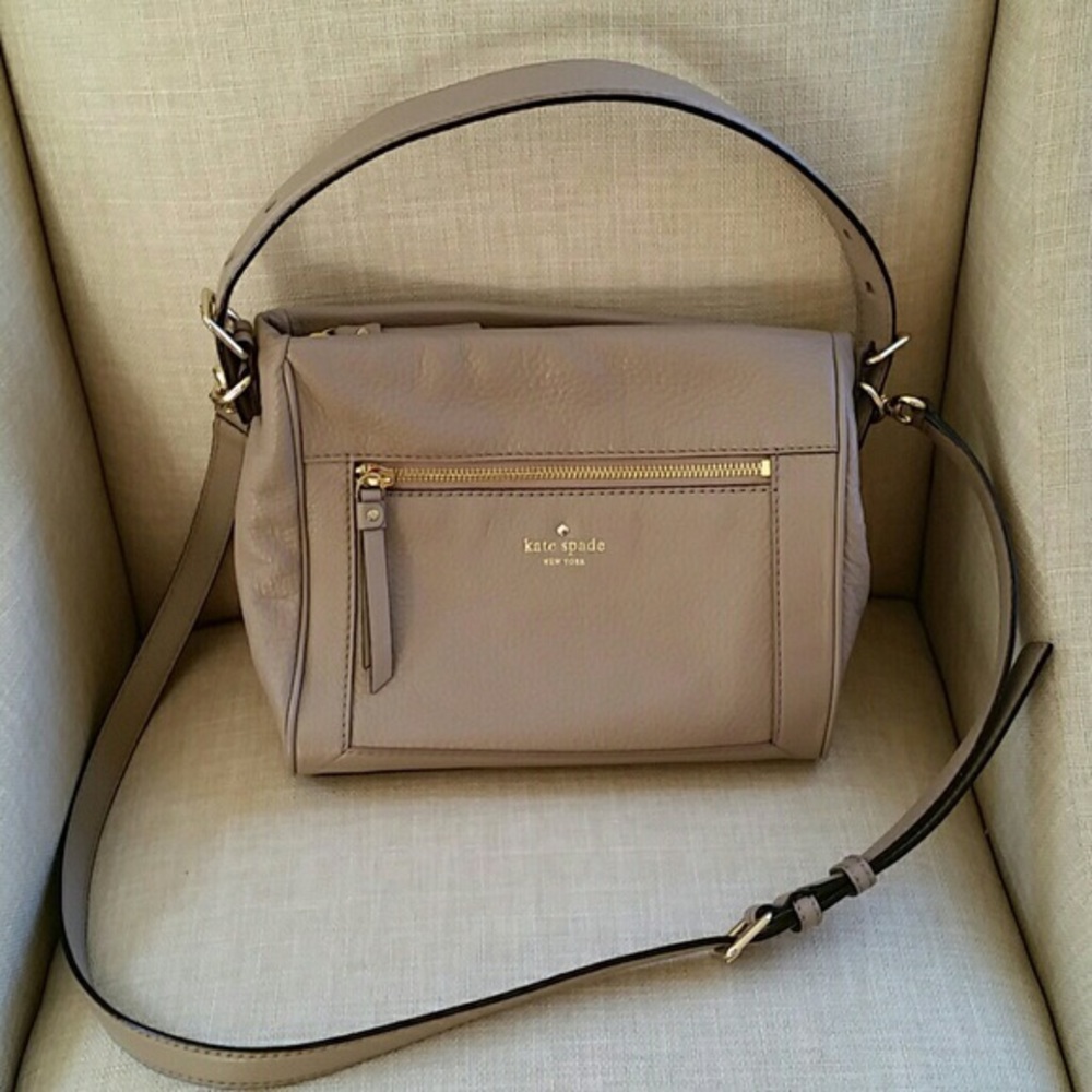 kate spade taupe leather crossbody with gold hardware
